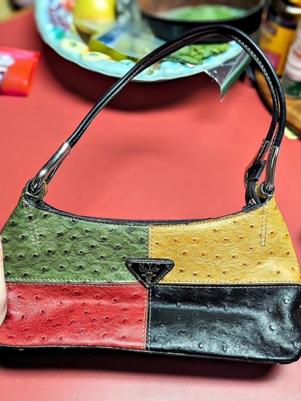 N & C Accessoric Color Block Shoulder Bag in Green & Black